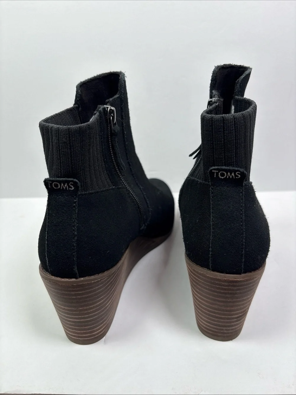 Toms Sadie Womens Boot Black Suede Wedge Bootie Ortholite Size 10